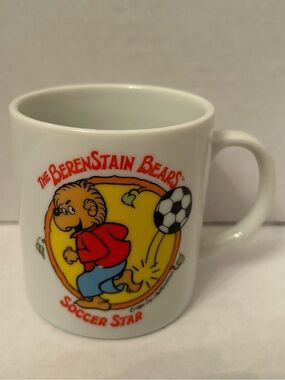 Vintage The Berenstain Bears Soccer Star Ceramic Mug - White with Yellow & Red